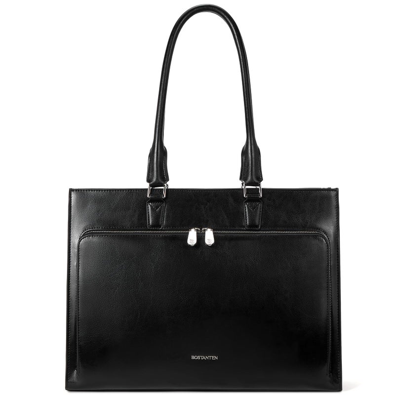 BOSTANTEN Leather Briefcase for Women Vintage 15.6 inch Laptop Bag for Women Business Shoulder Handbag Black - Image 1